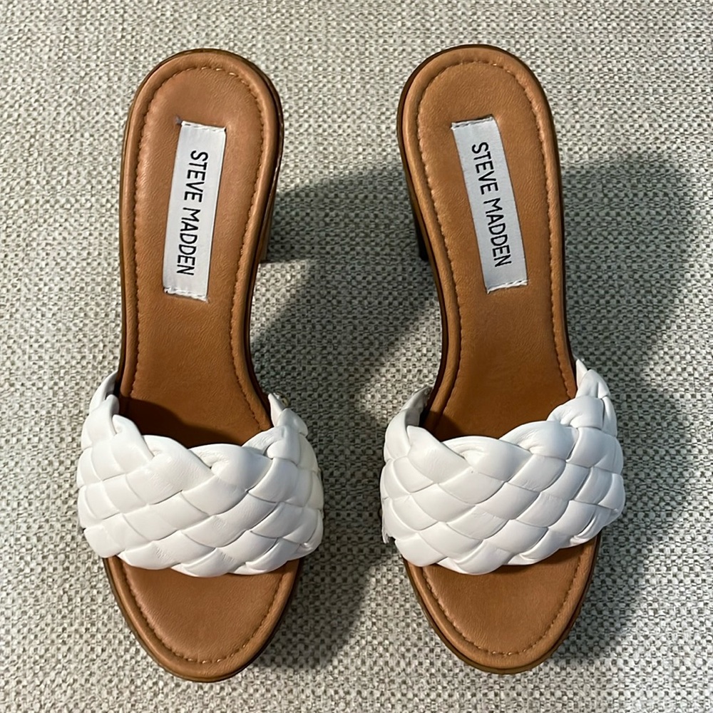 STEVE MADDEN KASHTYN WHITE BRAIDED OPEN TOE HEELS Size 7